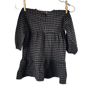 Plaid Zara Toddler Dress Long-Sleeve Tiered Black & White Checked Girls 3-4 Year